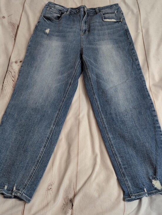 Risen Jeans Denim - RISEN Los Angeles RDP5094X Women’s 1XL High Rise Distressed Baggy Ankle Jeans